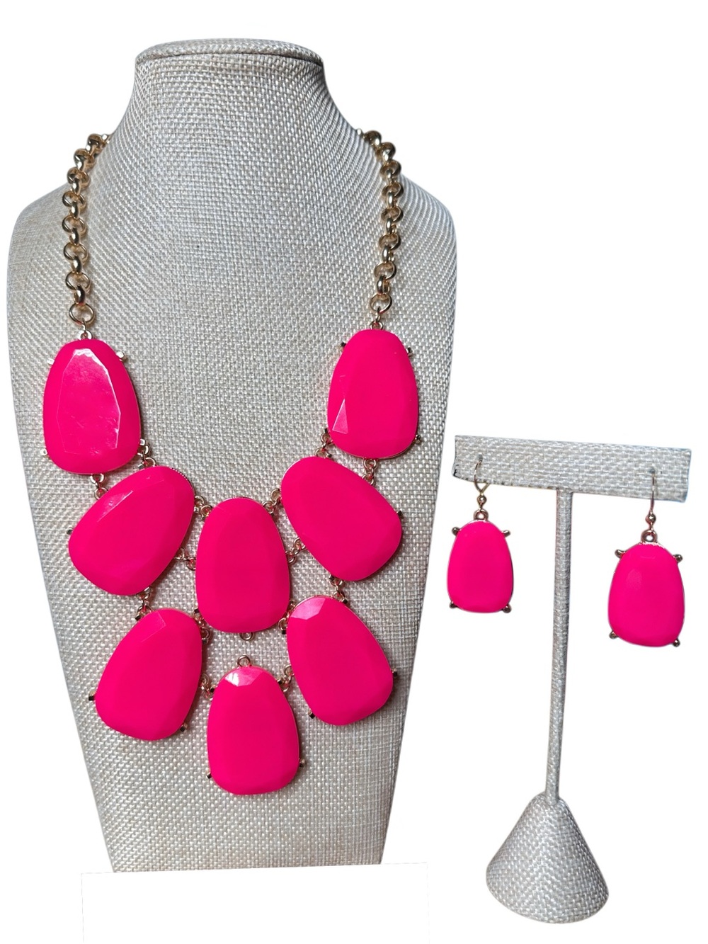 Hot Pink Statement Necklace and Earrings Set